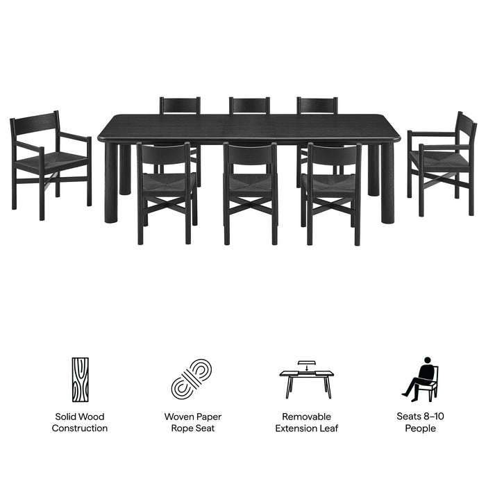 Modway Alvia 9-Piece Oak Wood Extendable Dining Table and Chairs Set in Black - dimensions and specifications