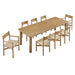 Modway Alvia 9-Piece Oak Wood Extendable Dining Table and Chairs Set in Weathered Oak - front view