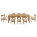 Modway Alvia 9-Piece Oak Wood Extendable Dining Table and Chairs Set in Weathered Oak - angled view