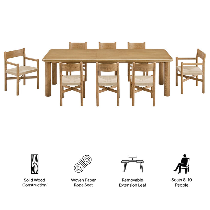 Modway Alvia 9-Piece Oak Wood Extendable Dining Table and Chairs Set in Weathered Oak - dimensions and specifications