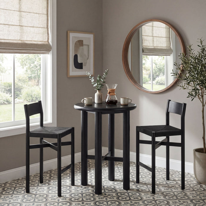 Modway Alvia 3-Piece Round Oak Wood Bar Table With Bar Stools Set in Black - detail view