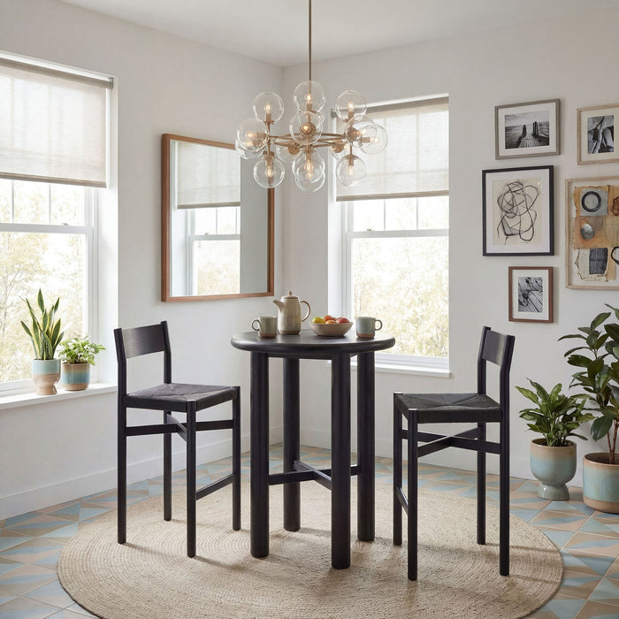 Modway Alvia 3-Piece Round Oak Wood Bar Table With Bar Stools Set in Black - lifestyle view