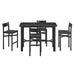 Modway Alvia 5-Piece Rectangular Oak Wood Bar Table With Bar Stools Set in Black - angled view