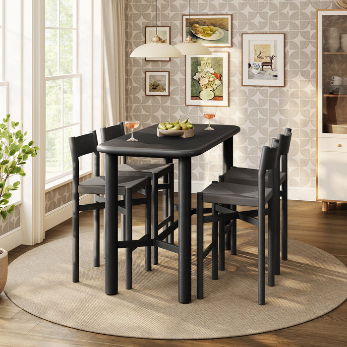 Modway Alvia 5-Piece Rectangular Oak Wood Bar Table With Bar Stools Set in Black - detail view