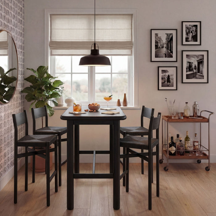 Modway Alvia 5-Piece Rectangular Oak Wood Bar Table With Bar Stools Set in Black - lifestyle view