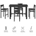 Modway Alvia 5-Piece Rectangular Oak Wood Bar Table With Bar Stools Set in Black - dimensions and specifications