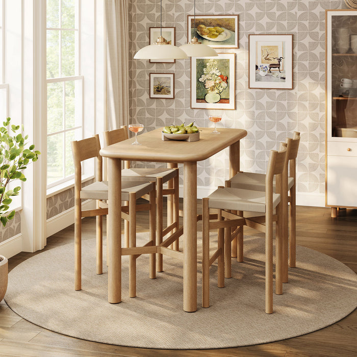 Modway Alvia 5-Piece Rectangular Oak Wood Bar Table With Bar Stools Set in Weathered Oak - detail view