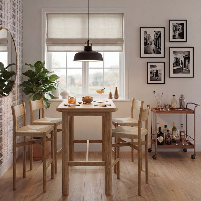Modway Alvia 5-Piece Rectangular Oak Wood Bar Table With Bar Stools Set in Weathered Oak - lifestyle view
