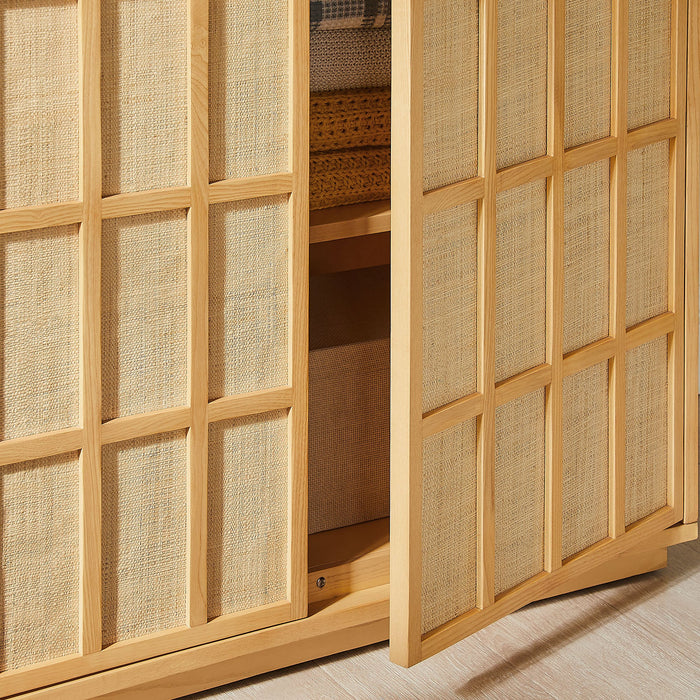 Aiko 64 Inch Tall Japandi Storage Cabinet Light Oak