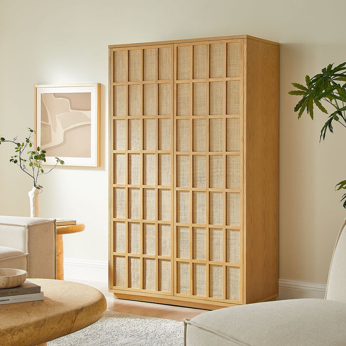 Aiko 64 Inch Tall Japandi Storage Cabinet Light Oak