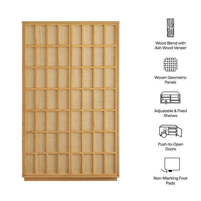 Aiko 64 Inch Tall Japandi Storage Cabinet Light Oak