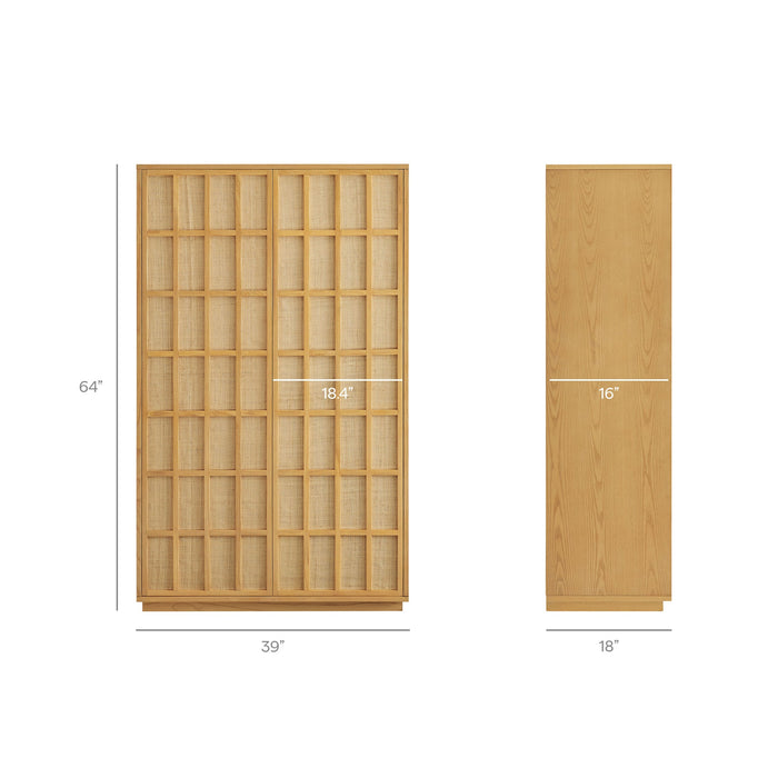 Aiko 64 Inch Tall Japandi Storage Cabinet Light Oak