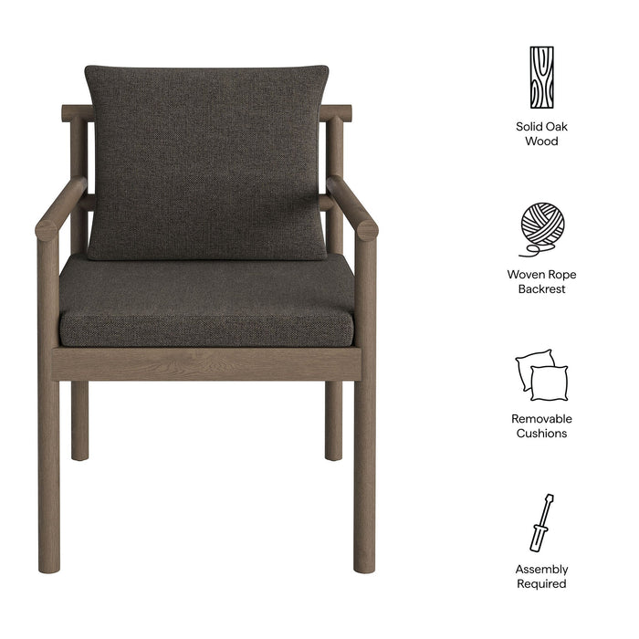 Eleni Outdoor Patio Teak Wood Rope Dining Chair Weathered Gray Flint
