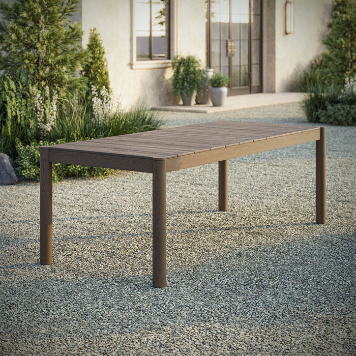 Eleni 89-Inch Outdoor Patio Teak Wood Dining Table Weathered Gray
