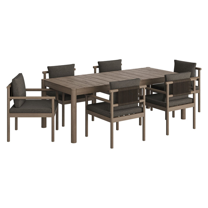 Eleni 7 Piece Outdoor Patio Teak Wood Dining Set by Modway - angle view