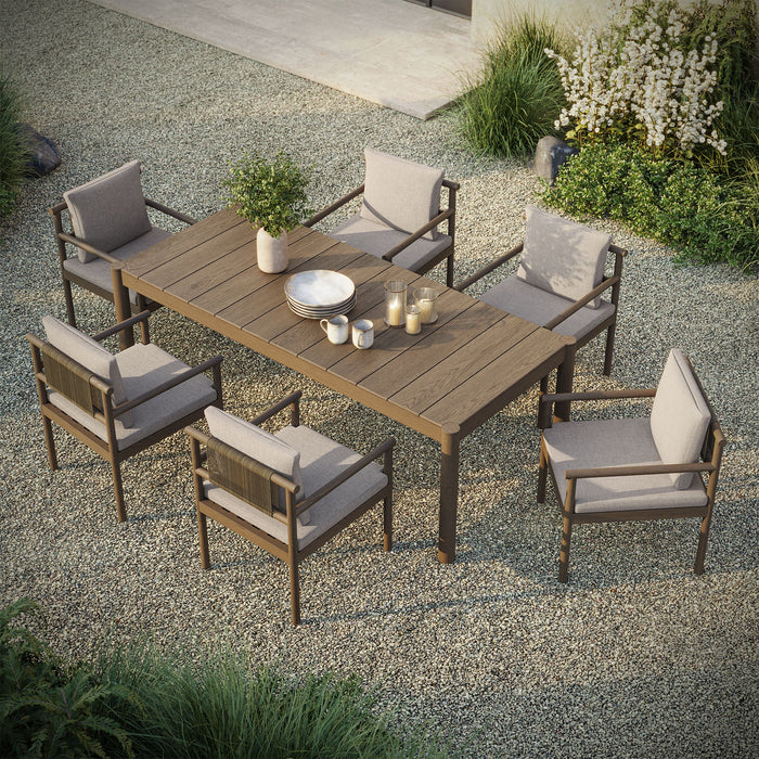 Eleni 7 Piece Outdoor Patio Teak Wood Dining Set outdoor patio dining set side view