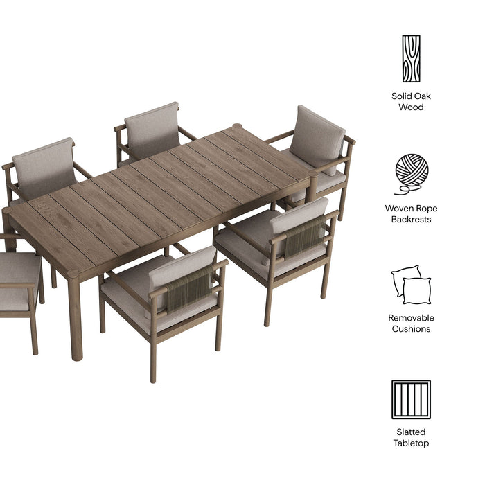 Eleni 7 Piece Outdoor Patio Teak Wood Dining Set outdoor patio dining set back view