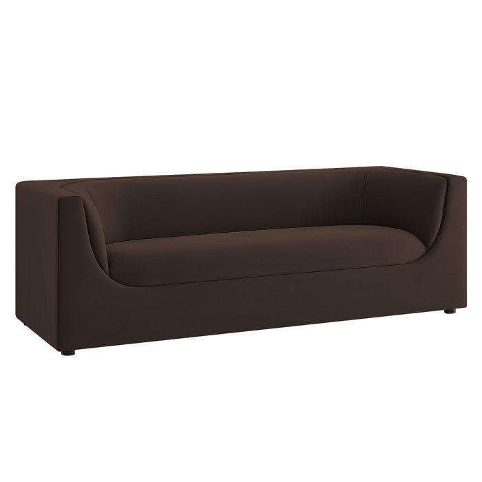 Hilda 86" Curved Back Performance Velvet Sofa Chocolate Brown