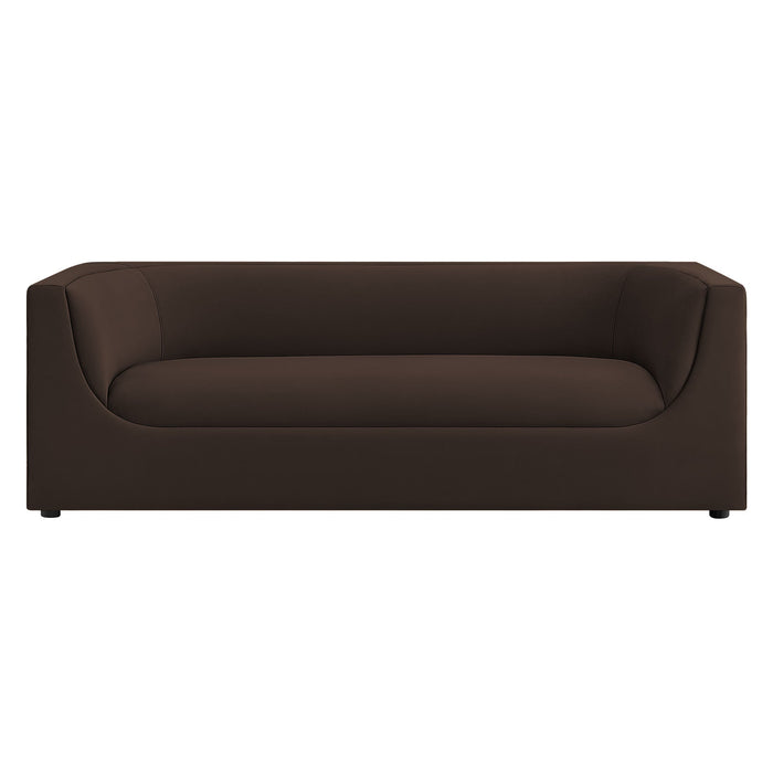 Hilda 86" Curved Back Performance Velvet Sofa Chocolate Brown