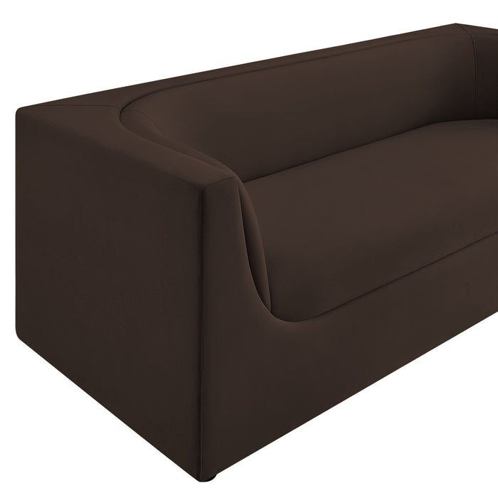 Hilda 86" Curved Back Performance Velvet Sofa Chocolate Brown