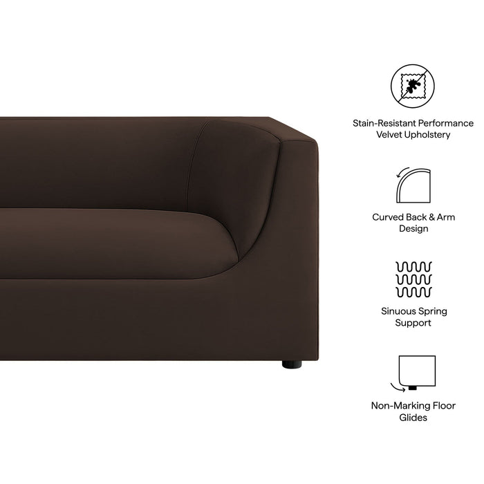 Hilda 86" Curved Back Performance Velvet Sofa Chocolate Brown