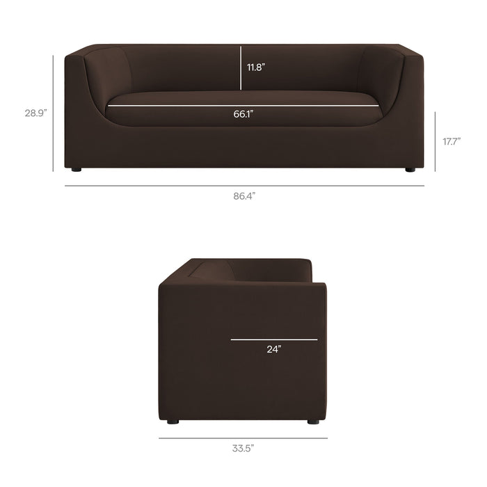 Hilda 86" Curved Back Performance Velvet Sofa Chocolate Brown