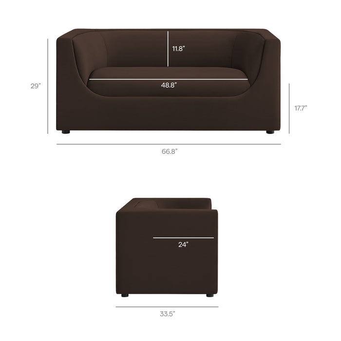 Hilda 67" Curved Back Performance Velvet Loveseat Chocolate Brown