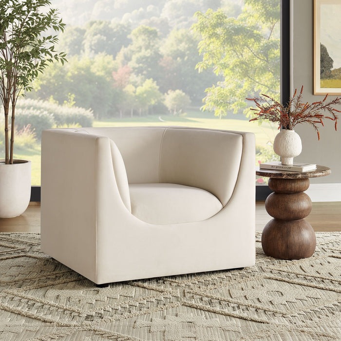 Hilda Curved Back Performance Velvet Armchair Alabaster