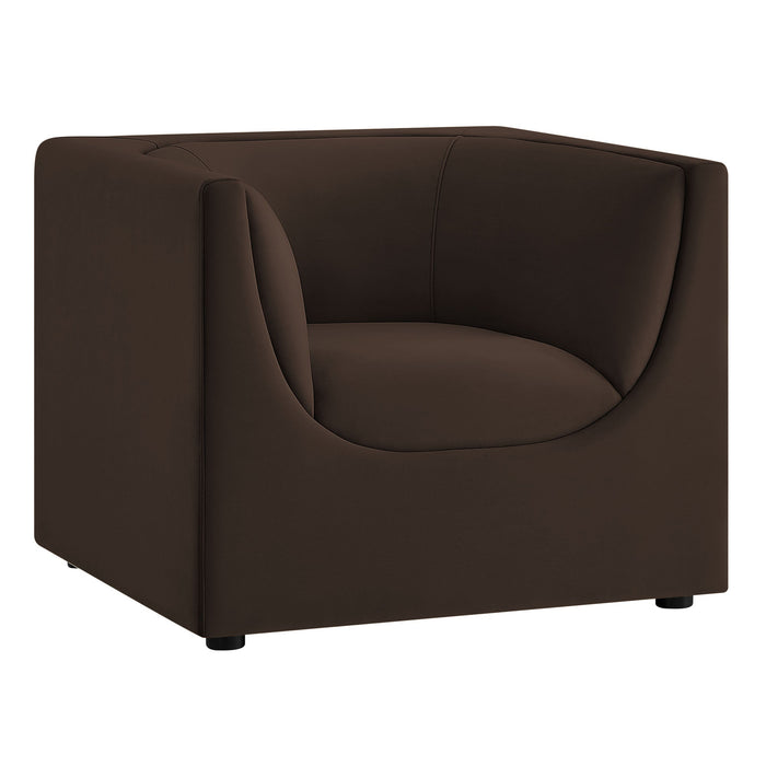 Hilda Curved Back Performance Velvet Armchair Chocolate Brown