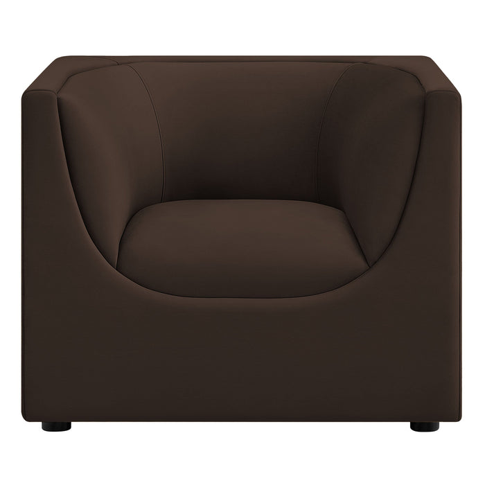 Hilda Curved Back Performance Velvet Armchair Chocolate Brown