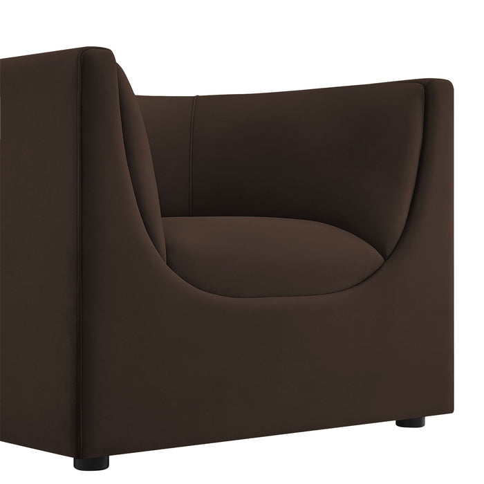 Hilda Curved Back Performance Velvet Armchair Chocolate Brown