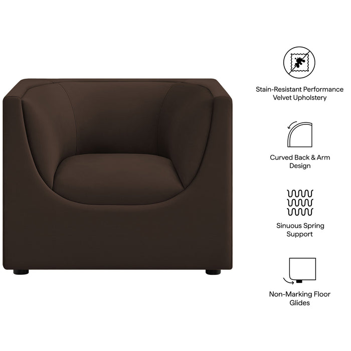 Hilda Curved Back Performance Velvet Armchair Chocolate Brown