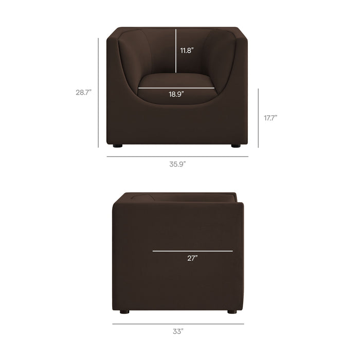 Hilda Curved Back Performance Velvet Armchair Chocolate Brown