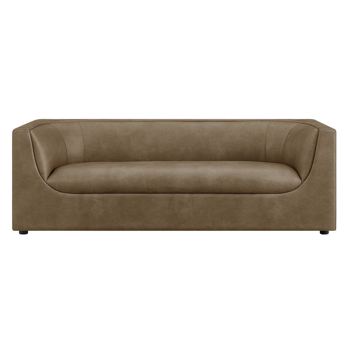 Hilda 86" Curved Back Vegan Leather Sofa Mushroom