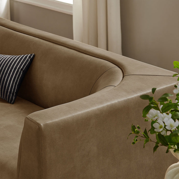 Hilda 86" Curved Back Vegan Leather Sofa Mushroom