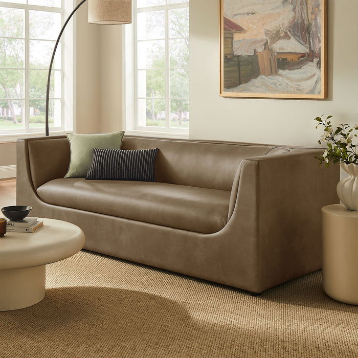 Hilda 86" Curved Back Vegan Leather Sofa Mushroom