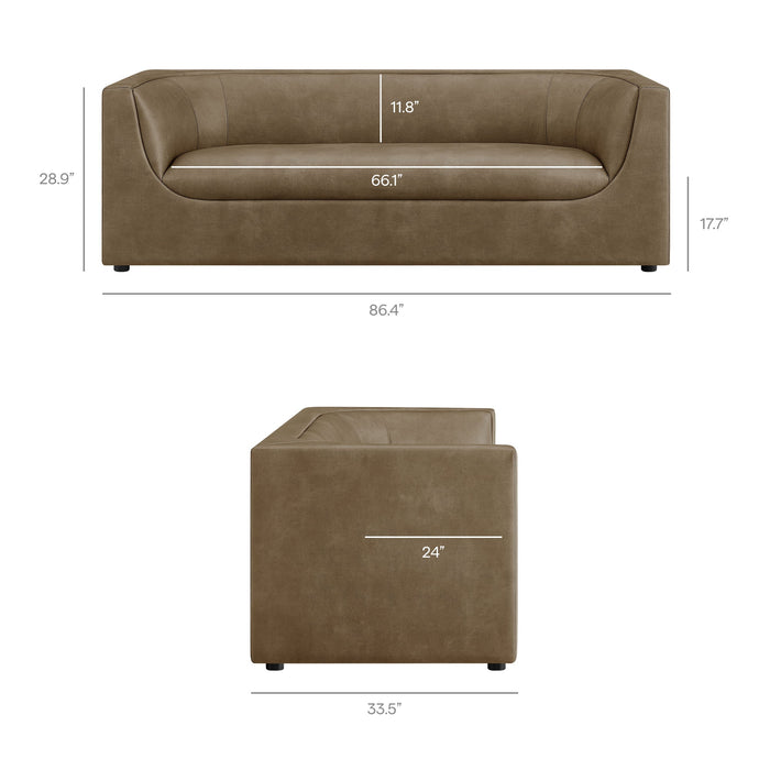 Hilda 86" Curved Back Vegan Leather Sofa Mushroom