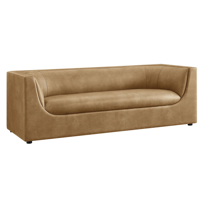 Hilda 86" Curved Back Vegan Leather Sofa Toast