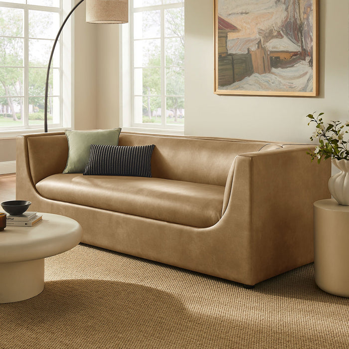 Hilda 86" Curved Back Vegan Leather Sofa Toast