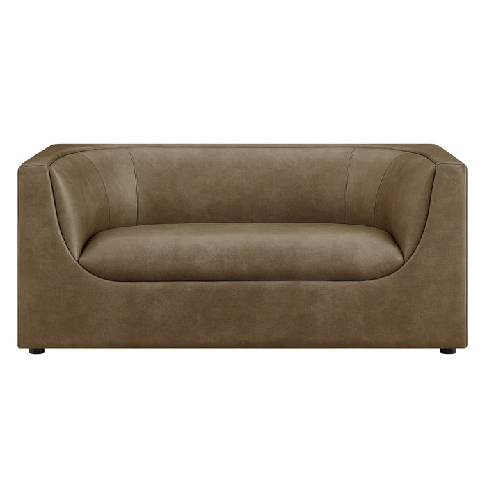 Hilda 67" Curved Back Vegan Leather Loveseat Mushroom