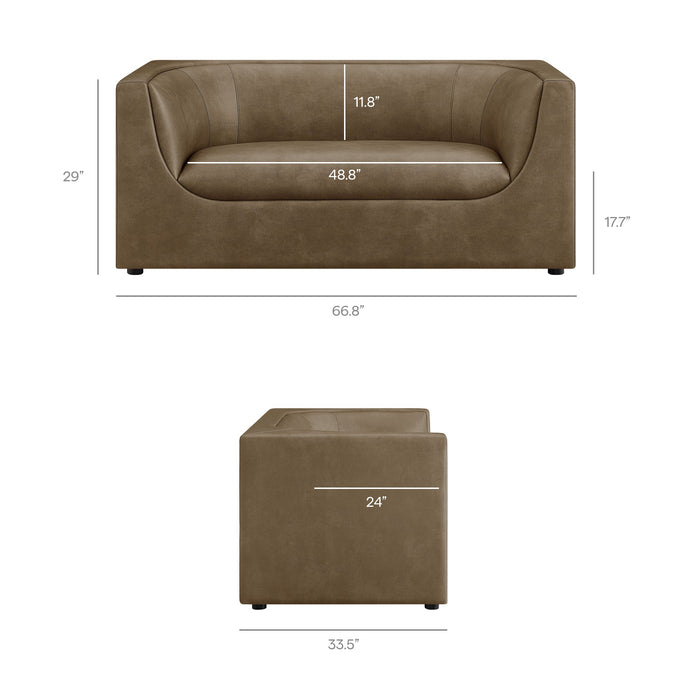 Hilda 67" Curved Back Vegan Leather Loveseat Mushroom
