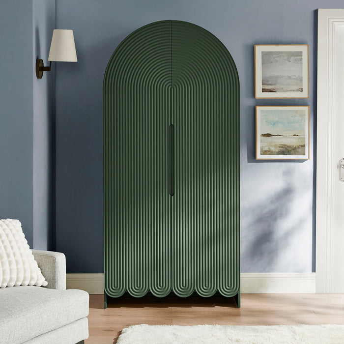 Dahlia 78 Inch Fluted and Scalloped Arched Storage Cabinet Hunter Green