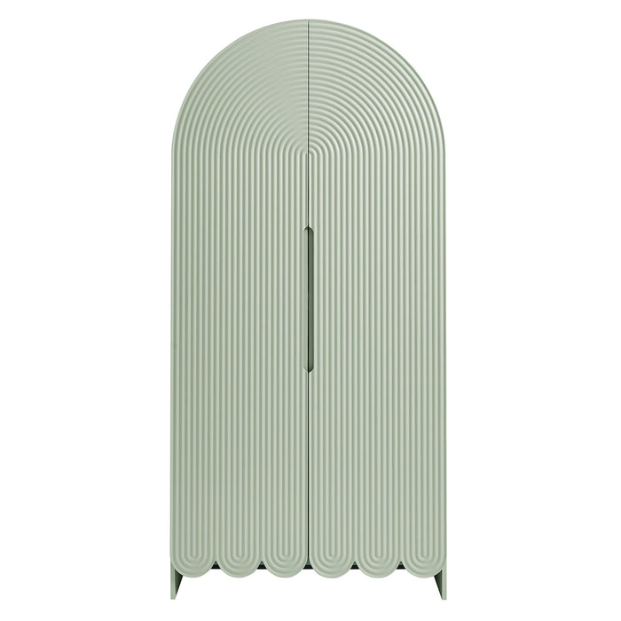 Dahlia 78 Inch Fluted and Scalloped Arched Storage Cabinet Sage