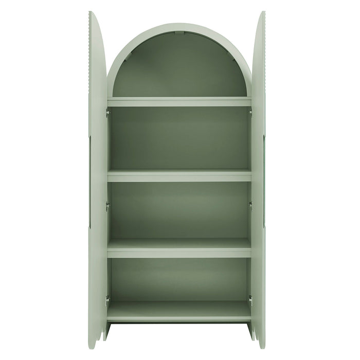 Dahlia 78 Inch Fluted and Scalloped Arched Storage Cabinet Sage