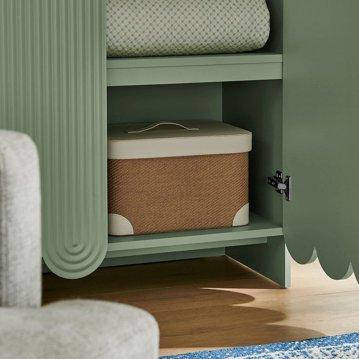 Dahlia 78 Inch Fluted and Scalloped Arched Storage Cabinet Sage