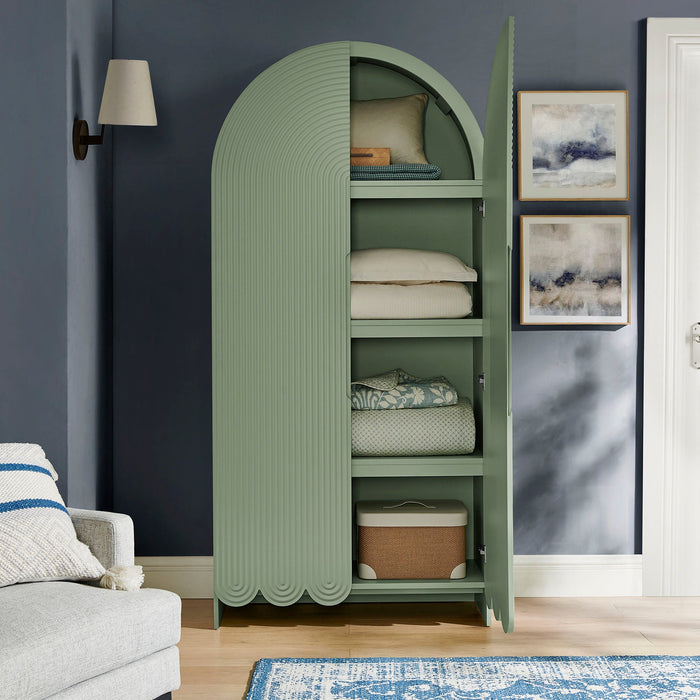 Dahlia 78 Inch Fluted and Scalloped Arched Storage Cabinet Sage