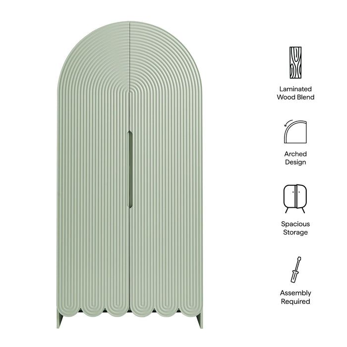 Dahlia 78 Inch Fluted and Scalloped Arched Storage Cabinet Sage