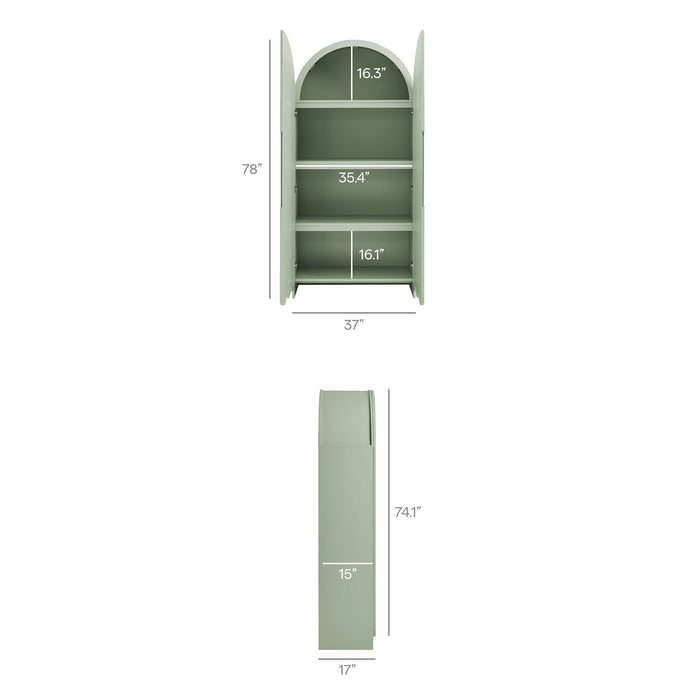Dahlia 78 Inch Fluted and Scalloped Arched Storage Cabinet Sage
