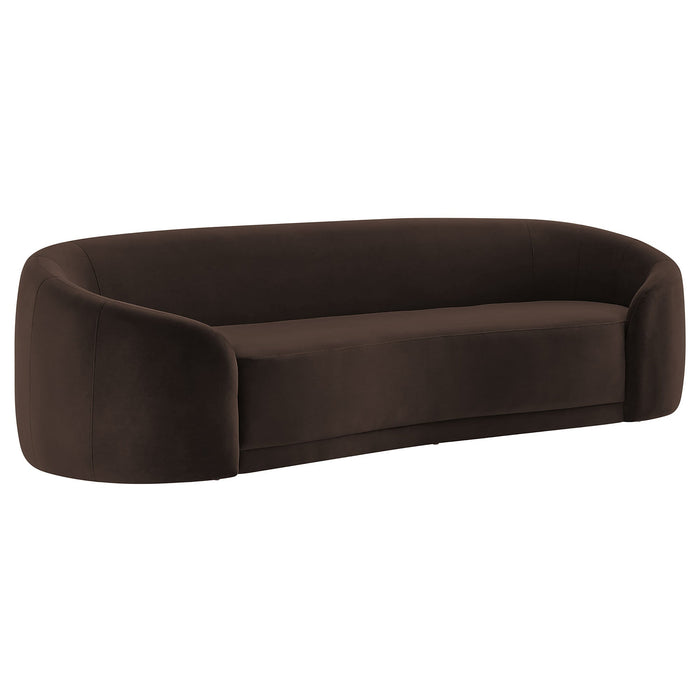 Contessa Curved Performance Velvet Sofa Chocolate Brown