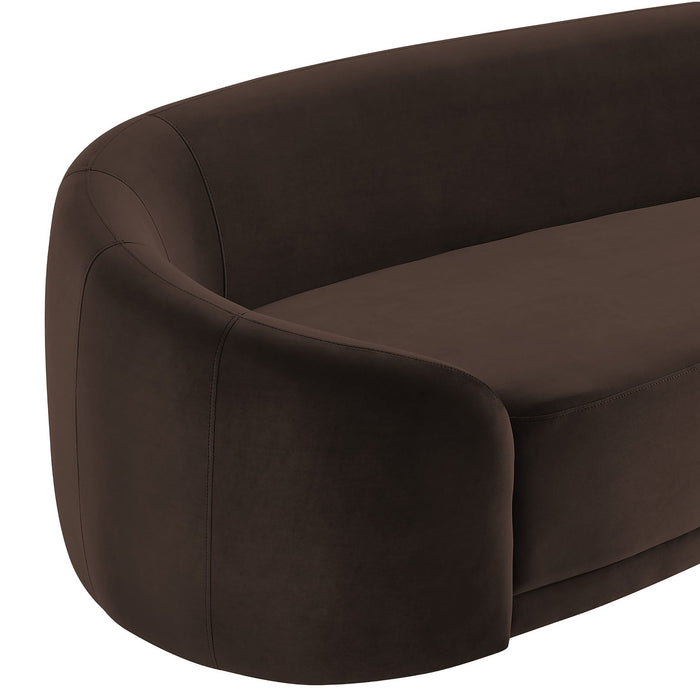 Contessa Curved Performance Velvet Sofa Chocolate Brown